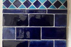 Square and Triangle Border with Brick Field Tiles: Deep Blue and Turkish Blue