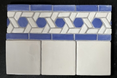 Hex weave border with square field tiles: Delia blue and white